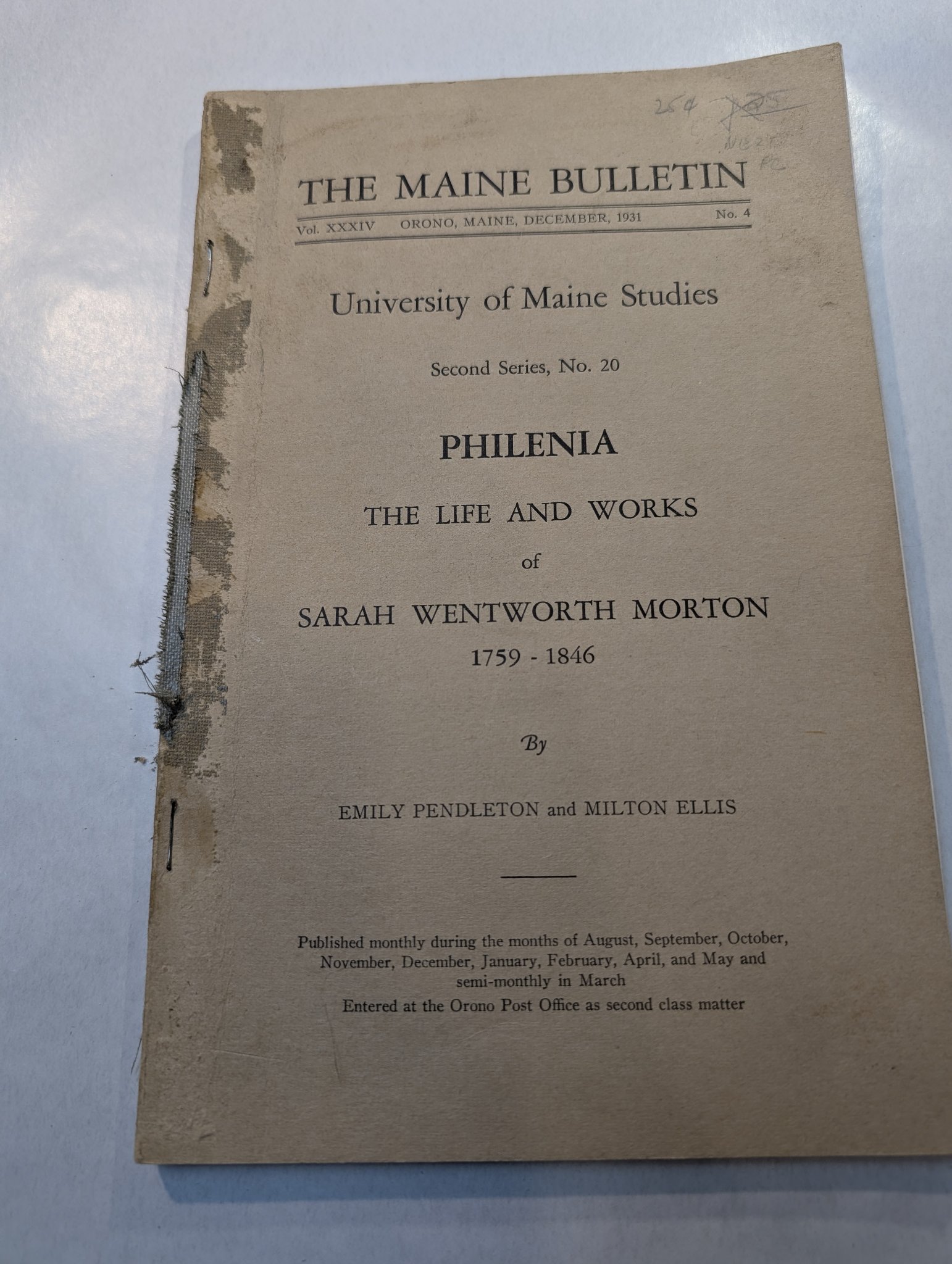 Philenia pamphlet before repair